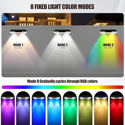 Solar Fence Lights Outdoor，12 Pack IP65 Waterproof Fence Lights Solar Powered with Ultra-Bright LED Lens，12+ Hours Steady Glow 9 Color Modes for Outside Patio Step Backyard Railing