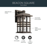 Kichler Beacon Square 1-Light Outdoor Wall Light in Olde Bronze, Clear Hammered Glass Shade, (6.5" W x 12" H x 7.5" | Lumora