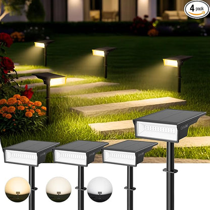 Consciot Solar Lights Outdoor Waterproof, 3 Color Solar Garden Light, Adjustable 170° Spot Lights for Outside Yard Landscape Lighting Pathway Halloween, IP65, Auto On/Off, 4 Pack, WS002UCW