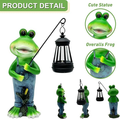 Solar Lantern Garden Statues Decor, 10" Large Outdoor Frog Figurine Lights for Yard Patio Decoration - Unique Christmas Housewarming Gift for Grandma Wowen Mom