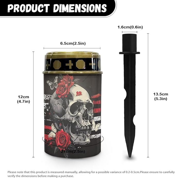 Rose Skull Solar Powered Garden Stake Lights Multipurpose Solar Lights Cemetery Decorations for Grave Outdoor Lights Gravesite Decor Yard Art for Remembrance Gifts