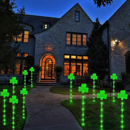 Shamrock Solar Lights for St Patrick's Day Decorations - Outdoor Waterproof 6Pack 48LED Green Garden Stake Light 8 Modes Lucky Clover for Yard, Pathway Decor