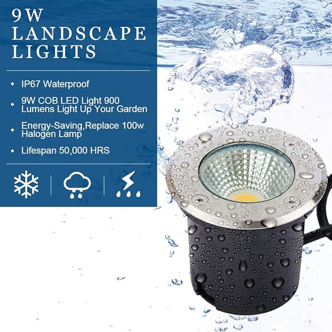 9W Led Well Lights, Low Voltage Landscape Light,12V/24V Landscape Lighting,IP67 Waterproof Outdoor in-Ground Light | Lumora