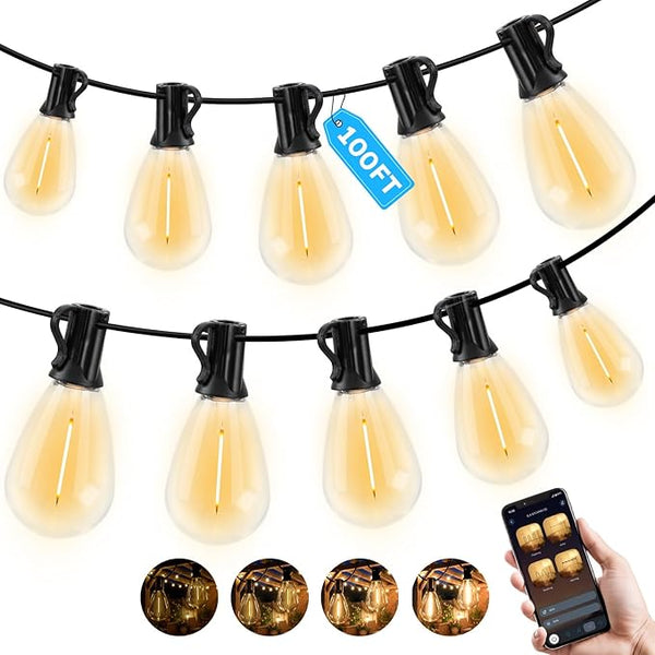 100FT Outdoor String Light with S11 Plastic Bulbs, Low-Voltage LED Patio Light with App & Remote, Music Sync, 4 | Lumora