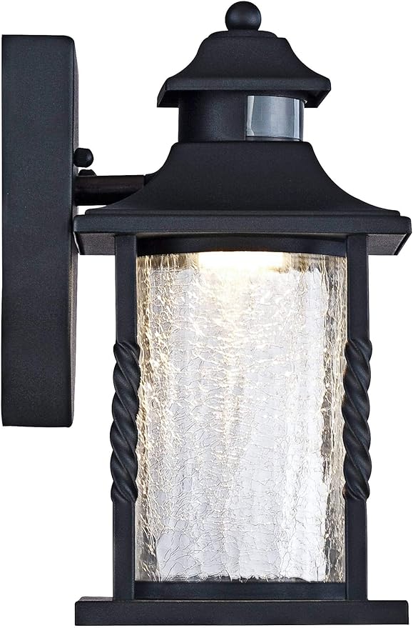John Timberland Westray Outdoor Wall Light Fixture LED Black Lantern 11 1/2" Clear Crackled Glass Motion Sensor | Lumora