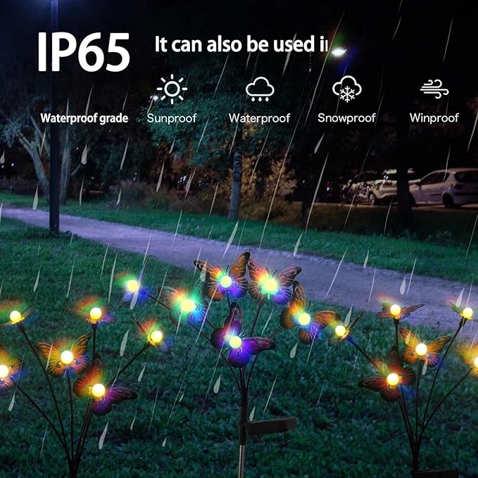 Solar Butterfly Lights Outdoor,2 Pack 8 LED Solar Firefly Lights Waterproof Color Changing Solar Outdoor Lights Butterflies Solar Swaying Lights,Butterfly Decor for Yard Patio Pathway Lawn
