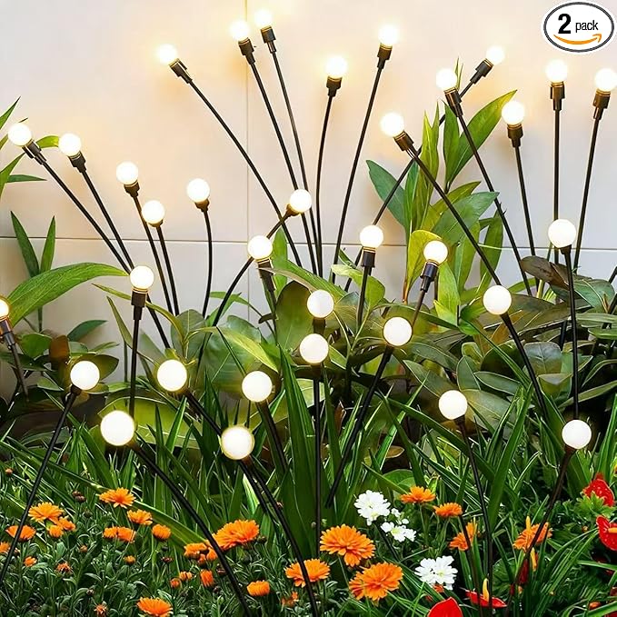 Solar Garden Lights Outdoor Waterproof Upgraded Flexible Titanium Wires Wind Swaying Firefly Lights for Patio Yard Pathway Unique Dancing Solar Decor Gifts for Women Christmas (2Pack)