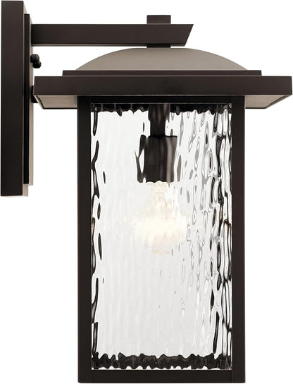 Kichler Capanna 16" Outdoor Wall Light in Olde Bronze®, 1-Light Exterior Wall Sconce Porch Light with Clear Water Glass, (16" H x 10.5"), 49926OZ