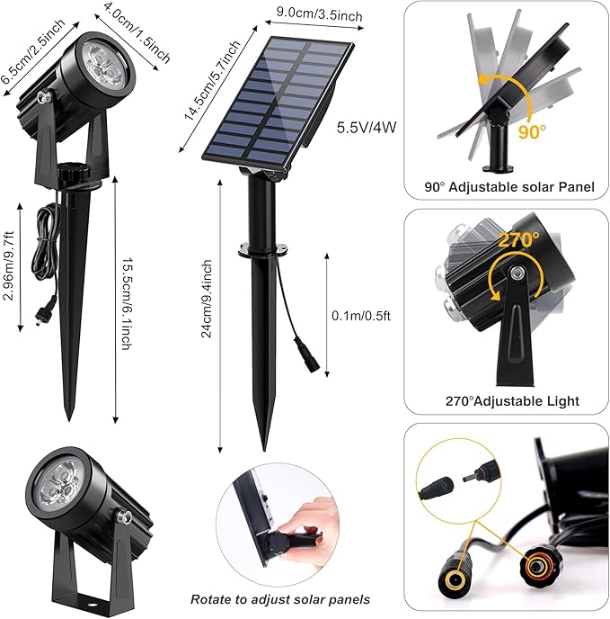 Solar Spot Lights Outdoor, Solar Landscape Spotlights IP65 Waterproof 9.8ft Cable, Auto On/Off Outdoor Wall Lights | Lumora