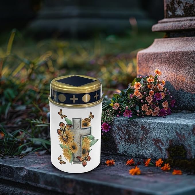 Cross Butterfly Flower Solar Stake Lights, Outdoor Garden Lights,Cemetery Decorations for Grave,Memorial Gifts for Mother,Yard Lawn Garden Patio Christmas Decor