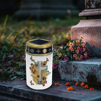 Cross Butterfly Flower Solar Stake Lights, Outdoor Garden Lights,Cemetery Decorations for Grave,Memorial Gifts for Mother,Yard Lawn Garden Patio Christmas Decor
