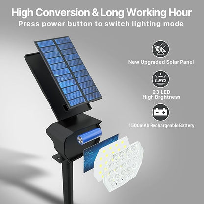 23 LED Solar Spot Lights Outdoor Waterproof, 2 Pack Solar Lights with Optical Lenses, 3 Brightness Spotlight Landscape Lighting, Auto ON/Off Outdoor Solar Lights for Yard, Garden, Lawn, White Light
