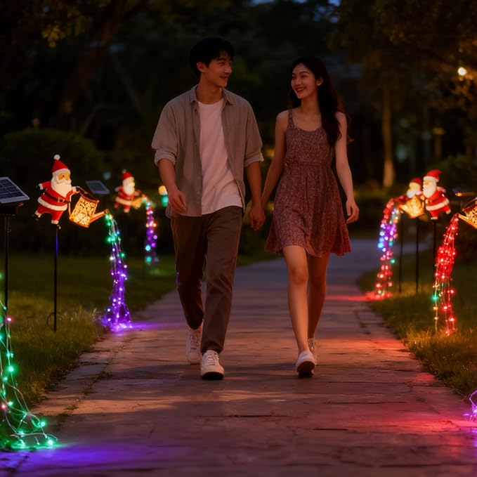 Christmas Santa Solar Kettle Lights, Solar-Powered Santa Claus Watering Can Decorative Ground Lamp, Christmas Waterproof LED Night Light for Garden Lawn Patio Yard Decor