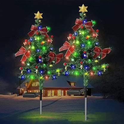 Solar Christmas Tree Lights Holiday Decorations, 29.5" Christmas Lights Outdoor Waterproof with 20 LED, Pathway Christmas Lights for Courtyards, Gardens, Lawns, Small Path Lights (Style-D, 2 Item)