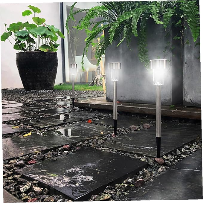 NUOBESTY 6pcs Solar Garden Lights Outdoor LED Landscape Pathway Lamps with Ground Stake for Patio Driveway Decoration