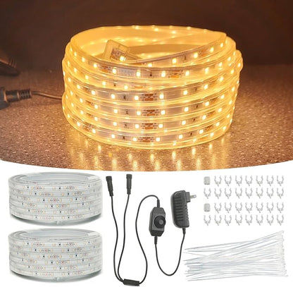 2Pack 50ft LED Rope Lights Outdoor Waterproof, 12V Dimmable Strip Light, Flexible LED Rope Lighting 3000K for Bedroom, Living Room, Backyard, Indoor Outdoor Decor