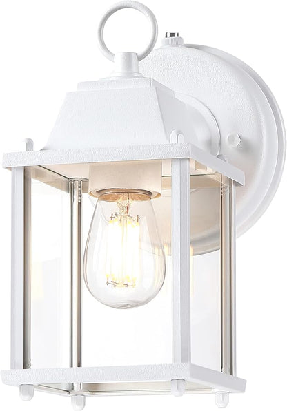 LIT-PaTH Dusk to Dawn Outdoor Wall Lantern, Wall Sconce Waterproof Porch Lighting Fixture, E26 Base, Aluminum Housing with Glass Shade, 1-Pack, White