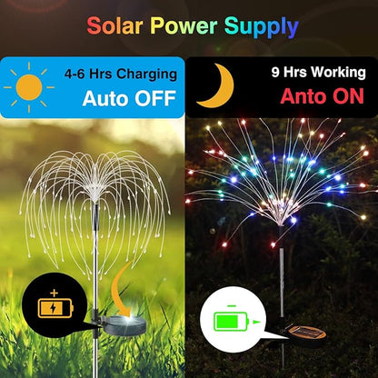 Lewondr Firework Solar Garden Lights, 120 LED Solar Firework Lights with 8 Lighting Modes, Waterproof Sparkler Starburst Solar Lights Outdoor for Yard Porch Patio Backyard Decor Present, 4 Pack