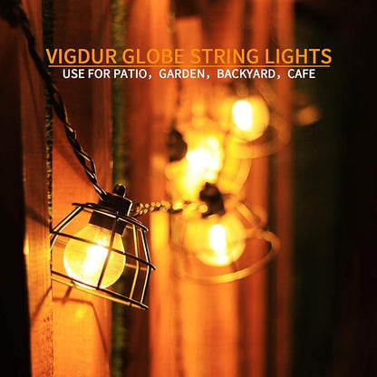 Vigdur Vintage Cafe Lights - 10 Clear G40 Bulbs with Metal Shades, Indoor/Outdoor Patio Lights for Cafe, Backyard, Garden, Porch, Deck, Holiday Decor, 11FT