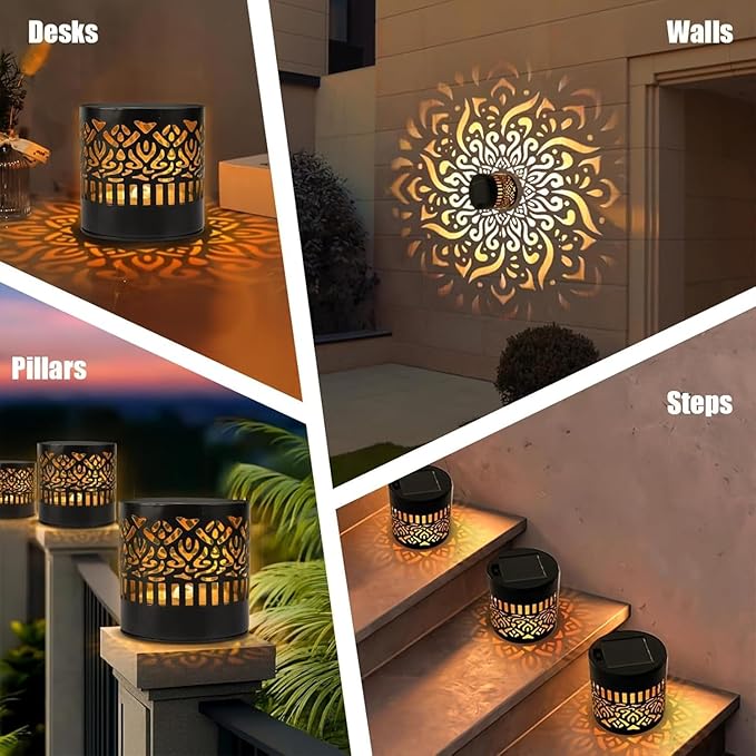 Decorative Solar Mandala Lights, Solar Mandala Lights Outdoor, Metal Solar Powered Outdoor Deck Step Wall Lights for Garden Post Patio Backyard Yard Decor (Monochrome)