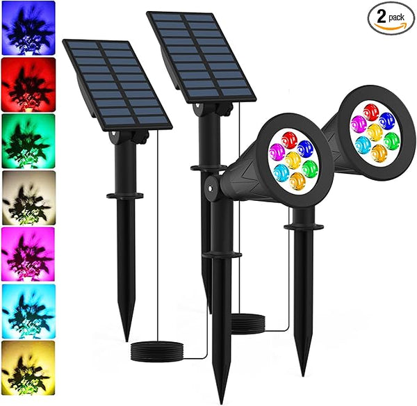 T-SUNUS RGB Solar Landscape Spotlights Christmas, Color Changing Spot Lights Waterproof IP65 Garden Pond, 180° | Lumora