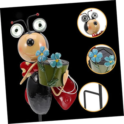 BESPORTBLE Solar Garden Stake Lights Ladybug Statue Landscape Decor Iron Material Lighting