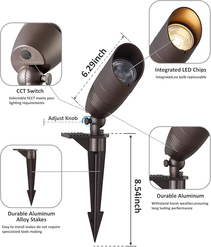 Low Voltage Landscape Spotlights, 12V 5CCT Tree Spotlights, 7W LED Spotlights Outdoor with Connectors, IP65 | Lumora