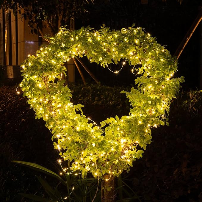 40FT Solar String Lights Outdoor, 240 LED - 2X Brighter Warm White, 8 Lighting Modes, Ultra-Dense Christmas Lights Waterproof Silver Copper Wire - for Patio, Garden, Christmas, Wedding