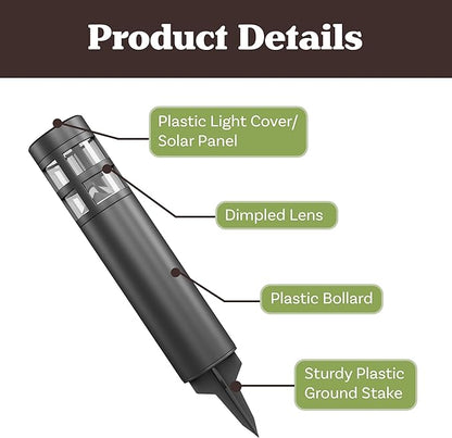 Solar Path Bollard Lights, Set of 8-15.4” Outdoor Stake Lighting for Garden, Landscape, Yard, Patio, Deck, Driveway, Walkway by Pure Garden (Black)