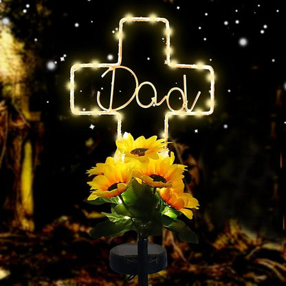 Solar Cross Sunflower Lights for Cemetery Dad, Waterproof Grave Decorations for Cemetery Dad, Sympathy Memorial Gifts for Loss of Dad for Father Day Christmas Memorial Day Grave Decor