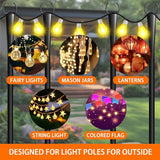 6 Pack 10Ft String Light Poles, Metal Poles with Fork for Outside Lights,Outdoor Metal Light Stand with Fence | Lumora