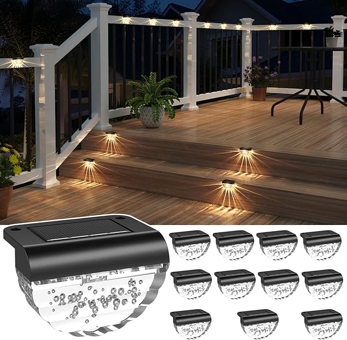 12 Pack Solar Deck Lights Outdoor, Solar Step Lights Waterproof for Outside, Yard, Patio, Garden, Pool, Railing | Lumora