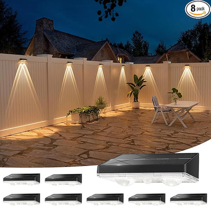 NIORSUN Solar Fence Lights,8 Pack Solars Deck Light,Warm White Color,Outdoor Bulb Waterproof Led IP65,Power Patio Lamp with Lenses for Outside/Backyard/Railing/Yard(Black)