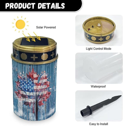 American Flag Pattern Solar Garden Lights for Cemetery Solar Lights Outdoor Garden, Eternal Lights for Cemetery Grave Decorations