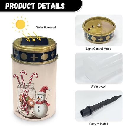 Candy Snowman Xmas Solar Lights Outdoor Waterproof for Grave Decorations for Cemetery Suitable for Garden Paths Yard