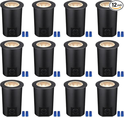 LEONLITE 12-Pack 7W 5CCT Well Lights Landscape LED In Ground, 12-24V AC/DC Low Voltage, CRI90 IP67 Inground Well Lights Outdoor, Black Aluminum Housing, Embedded Parts Included