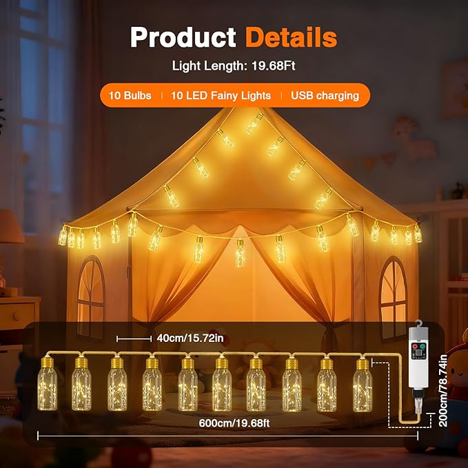 PChero 19.68FT USB Rechargeable Outdoor String Lights with Remote, 10 Shatterproof Bulbs Vintage Hemp Rope Patio Lights, 8 Modes Hanging Fairy Lights for Indoor Outdoor Decor, Balcony, Wedding, Party