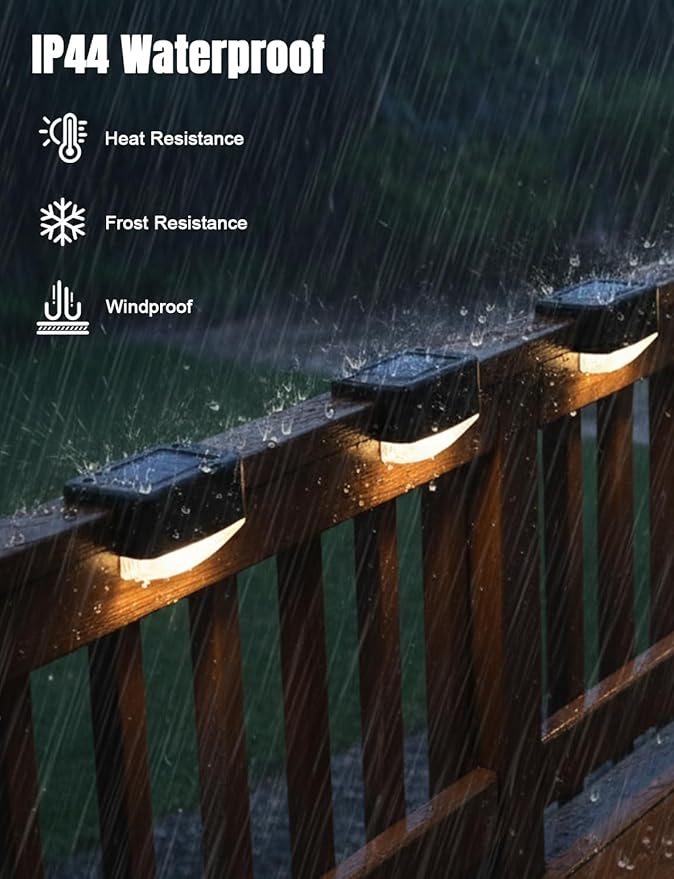 Solar Fence Lights 12 Pack, Outdoor Waterproof Solar Powered Step Lights, 3000K Warm White, Dusk to Dawn Auto On/Off Deck Light, Outdoor Lighting for Backyard, Step, Patio, Stair Railing, Wall, Porch