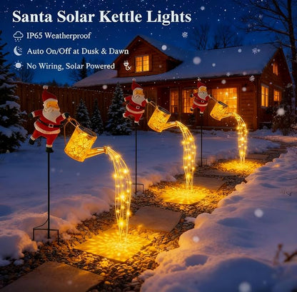 Christmas Solar Santa Kettle Lights - Colorful LED Outdoor Pathway Decor, Solar-Powered Yard Patio Ground Lamp (1PC Warm White)