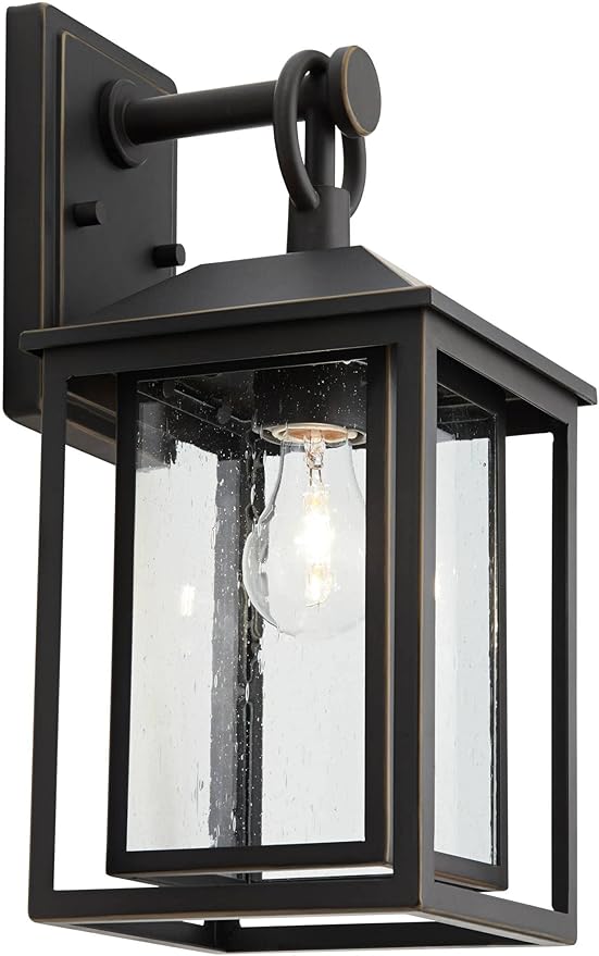 John Timberland Califa Mission Modern Outdoor Wall Light Fixture Brown Bronze Metal 15 1/4" Textured Clear Glass | Lumora