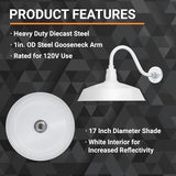 17in. White Finish Outdoor Gooseneck Barn Light Fixture with 14.5 in. Long Extension Arm - Wall Sconce Farmhouse | Lumora