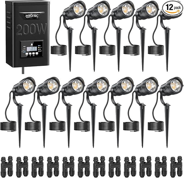 HIBOITEC Low Voltage Landscape Lighting 12W with Connectors 200W Transformer - Outdoor Security Flood Light | Lumora