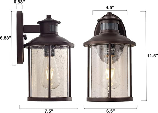 MICSIU Motion Sensor Outdoor Wall Lights 2 Pack, 11.75 Inch Bronze Dusk to Dawn Exterior Light Fixture with Clear Glass, 3 Modes Outside Wall Sconce for House Porch Garage, Anti-Rust