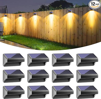 Bridika Solar Fence Lights, Fence Lights Fence Solar Lights Outdoor Waterproof Warm White & Color Glow LED Solar Lights for Backyard, Patio, Deck Railing, Stair Handrail, Pool and Wall (12 Packs)