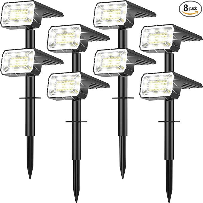 Solar Spot Lights Outdoor Waterproof IP65, [8 Pack/100 LED/4 Modes] 2-in-1 Solar Landscape Spotlights, Auto On/Off | Lumora
