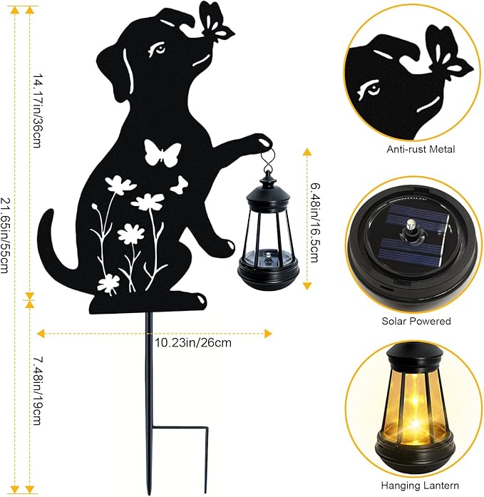 Dog Outdoor Solar Lantern Waterproof, Birthday Gifts for Christmas Women Mom, Solar Hanging Lights Dog Metal | Lumora