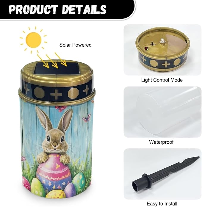 Easter Cemetery Solar Lights for Grave Rabbit Wood Decorative Graveside Solar Lights for Cemetery Waterproof Solar Pathway Lights for Grave Cemetery Decorations Solar Candle 2 Pack
