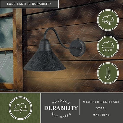 VAXCEL Outland 9.5 in. H 1-Light Aged Iron and Light Gold Dusk to Dawn Sensor Farmhouse Outdoor Wall Sconce, Gooseneck Metal Shade, Dark Sky Compliant for Exterior Porch Patio Front Door or Garage