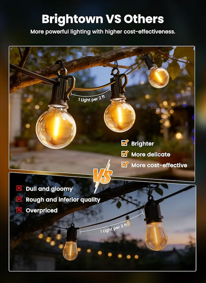 Brightown 158FT Solar String Lights Outdoor with Remote and 77 LED Shatterproof Bulbs, Dimmable & Timable, 3 Light Modes, Solar Patio String Lights Outdoor for Cafe, Garden, Deck, Outside Wedding