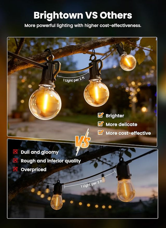 Brightown 158FT Solar String Lights Outdoor with Remote and 77 LED Shatterproof Bulbs, Dimmable & Timable, 3 Light Modes, Solar Patio String Lights Outdoor for Cafe, Garden, Deck, Outside Wedding